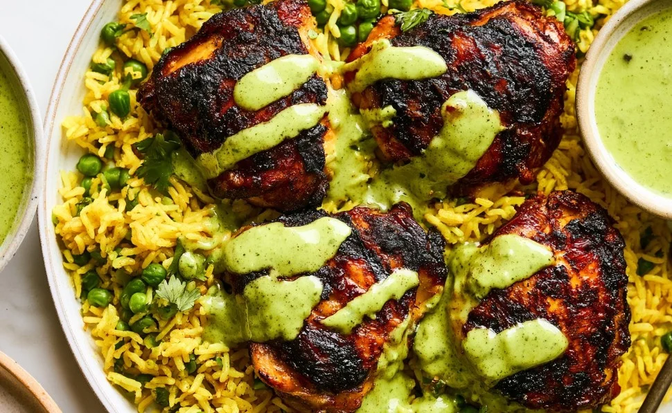 Delicious Peruvian chicken served with spices and herbs