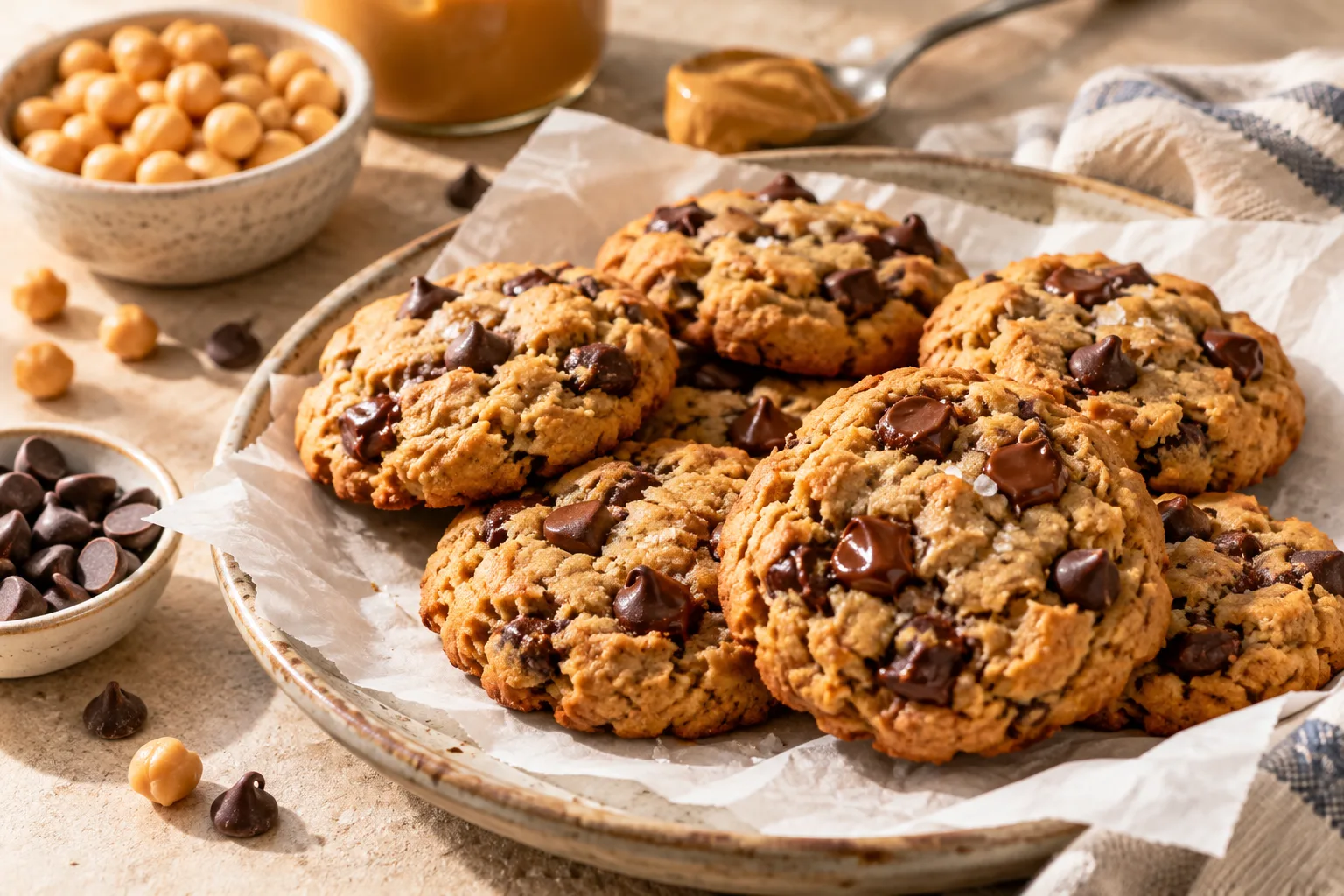 Chickpea chocolate chip cookie dough with peanut butter and chocolate chips